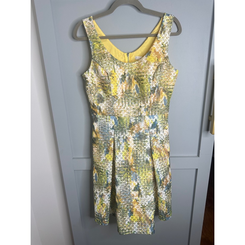 New York & Company Yellow Geometric Honeycomb Mesh Fit Flare Dress Sz 6 VN130001 - Picture 1 of 12
